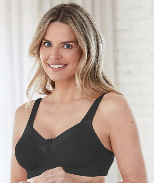 Bestform Satin Trim Wire-free Cotton Bra with Unlined Cups - Black Bras
