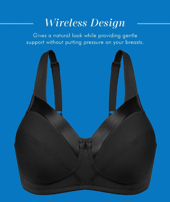 Bestform Satin Trim Wire-free Cotton Bra with Unlined Cups - Black Bras
