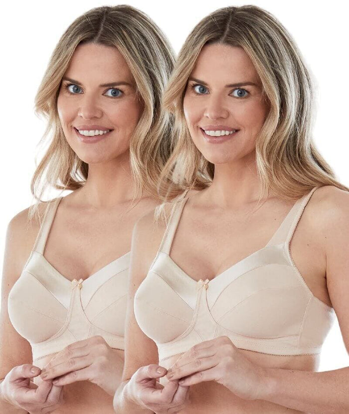 Bestform Satin Trim Wire-Free Cotton Bra With Unlined Cups 2 Pack - Nude Bras