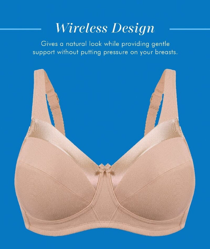 Bestform Satin Trim Wire-Free Cotton Bra With Unlined Cups 2 Pack - Nude Bras