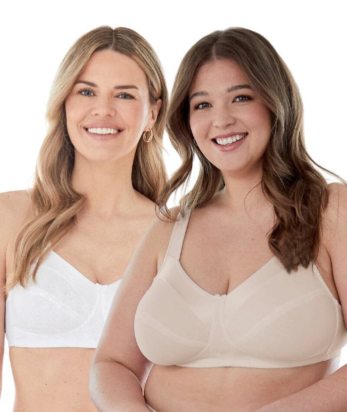 Bestform Satin Trim Wire-Free Cotton Bra With Unlined Cups 2 Pack - Nude/White Bras