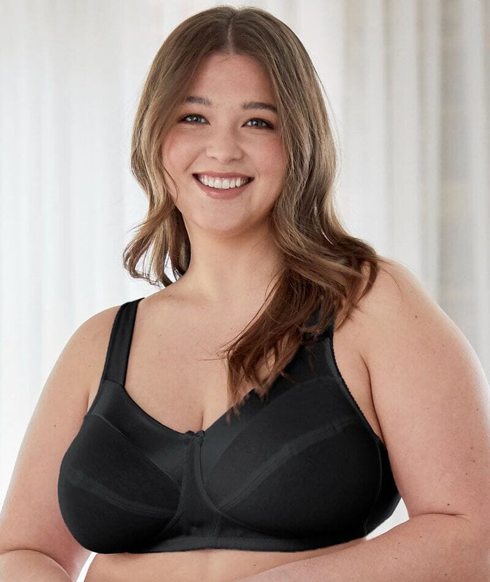 Bestform Satin Trim Wire-free Cotton Bra with Unlined Cups - Black Bras