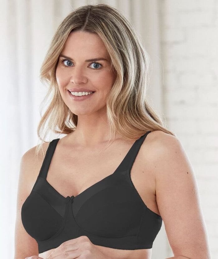Bestform Satin Trim Wire-free Cotton Bra with Unlined Cups - Black Bras