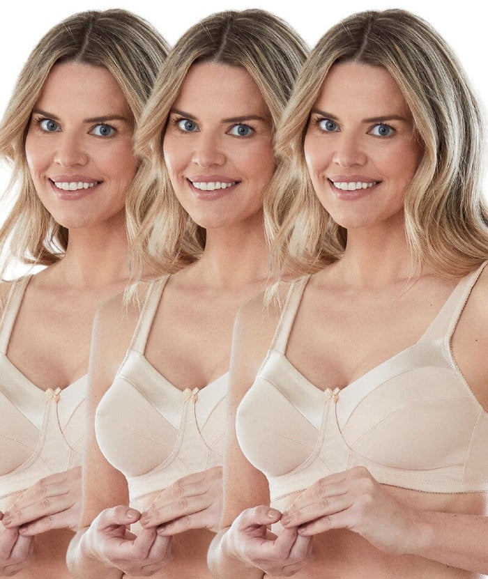 Bestform Satin Trim Wire-Free Cotton Bra With Unlined Cups 3 Pack - Nude Bras