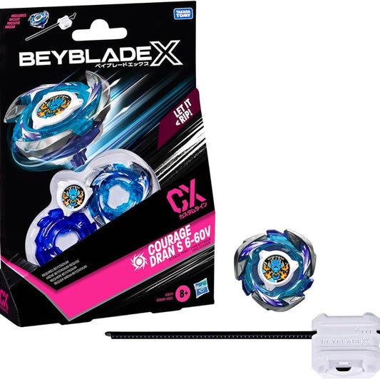 Beyblade X packaging with Beyblade and launcher on a white background