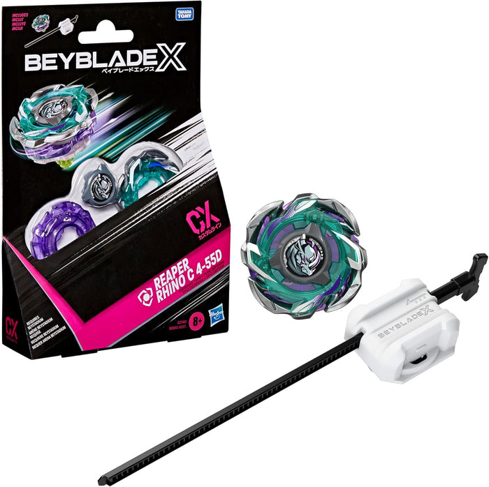 Beyblade X toy with launcher and packaging on a white background
