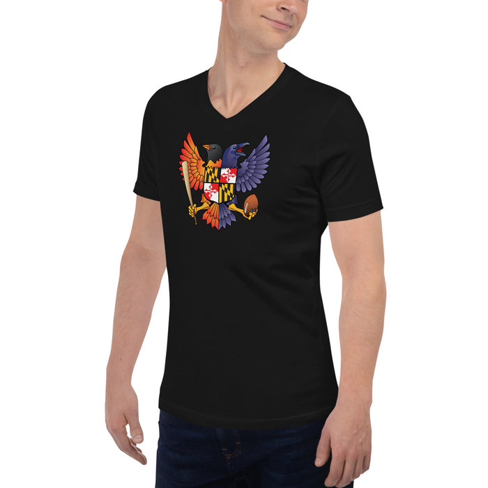 Birdland Baltimore Raven & Oriole Maryland Crest - Unisex Short Sleeve V-Neck T-Shirt