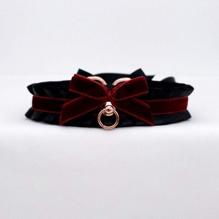 Black and Maroon Velvet Bow Collar