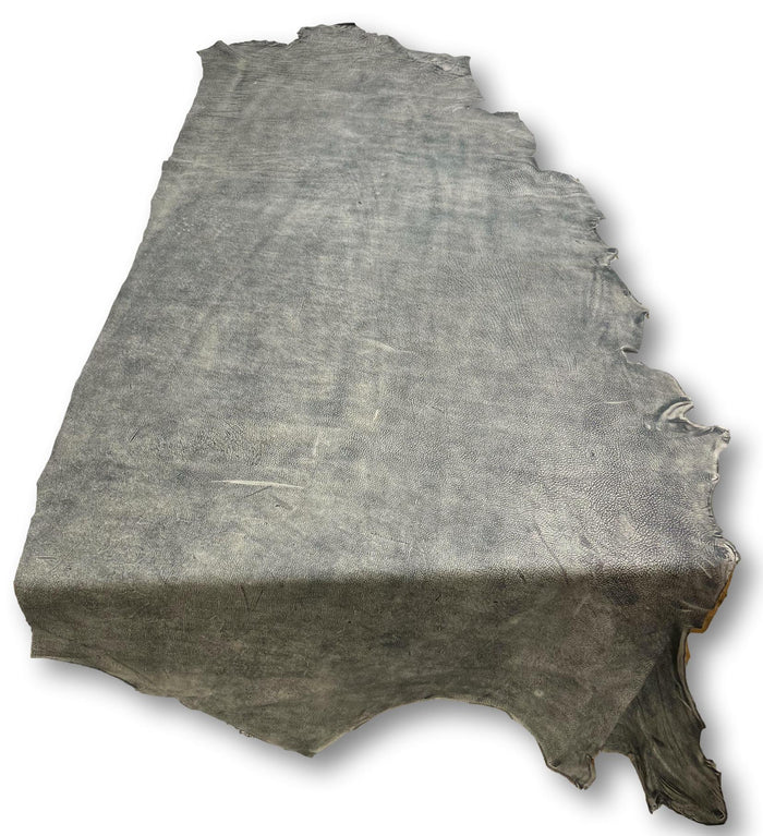 Black Distressed Cowhide Sides & Hides close view showing grain and texture