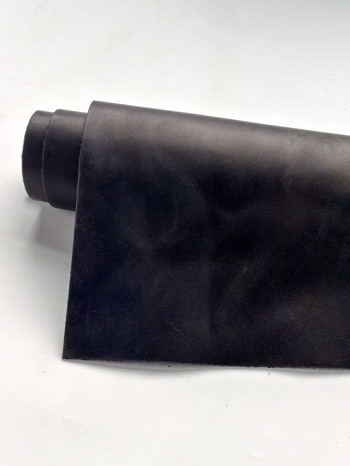 Black Crazy Horse Leather, 12 × 24 in close view showing grain and texture