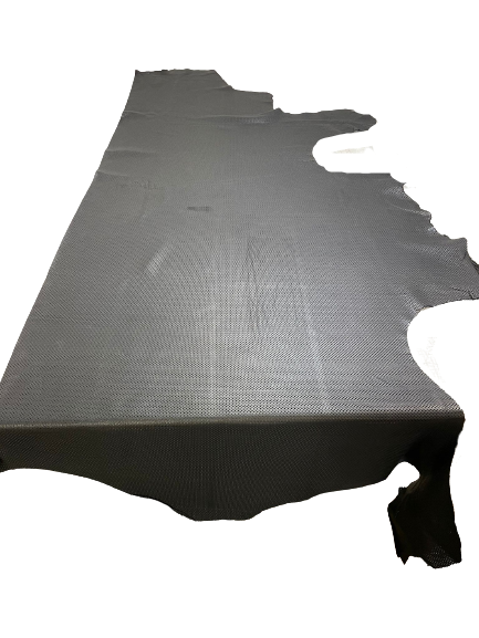 Black Perforated Cowhide close view showing grain and texture
