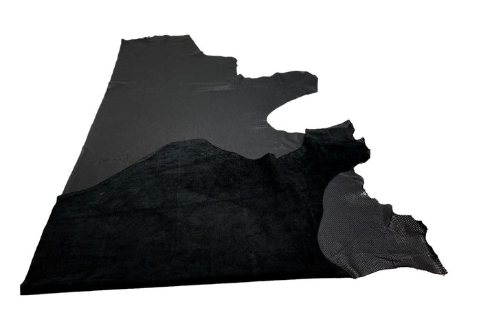 Black Perforated Cowhide shown to display leather shape and cutting area