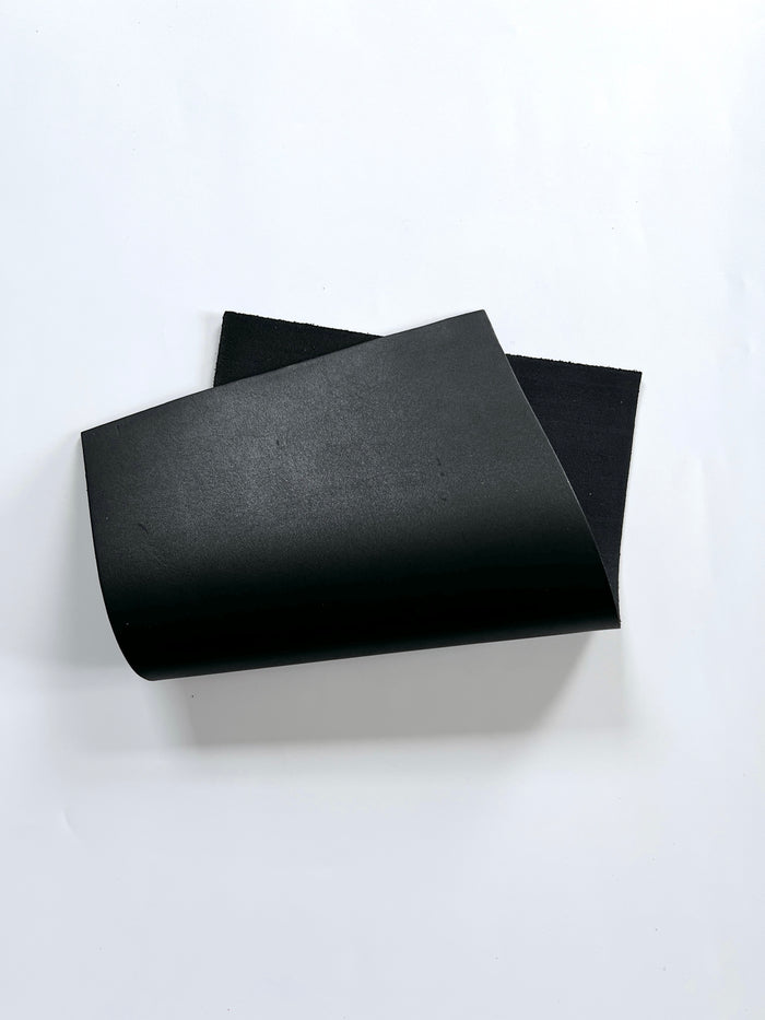Black Italian Calf Leather Sheets, 7.5 × 12 in close view showing grain and texture