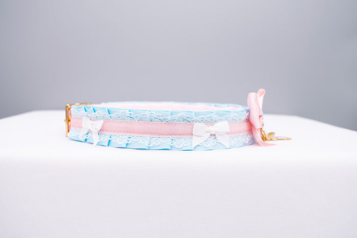 Blue and Pink Velvet Gold Bunny Pet Play Collar