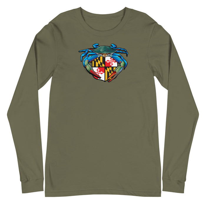 Blue Crab Maryland Crest, Unisex Long Sleeve Tee