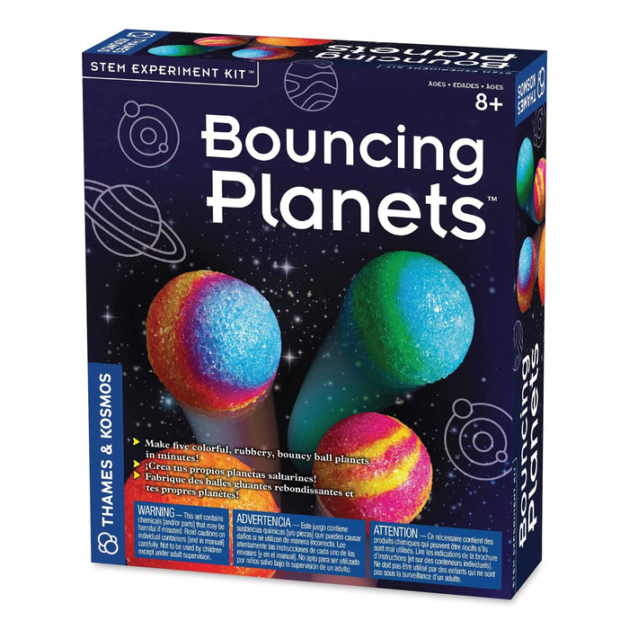 Box of 'Bouncing Planets' STEM experiment kit by Thames & Kosmos on a white background