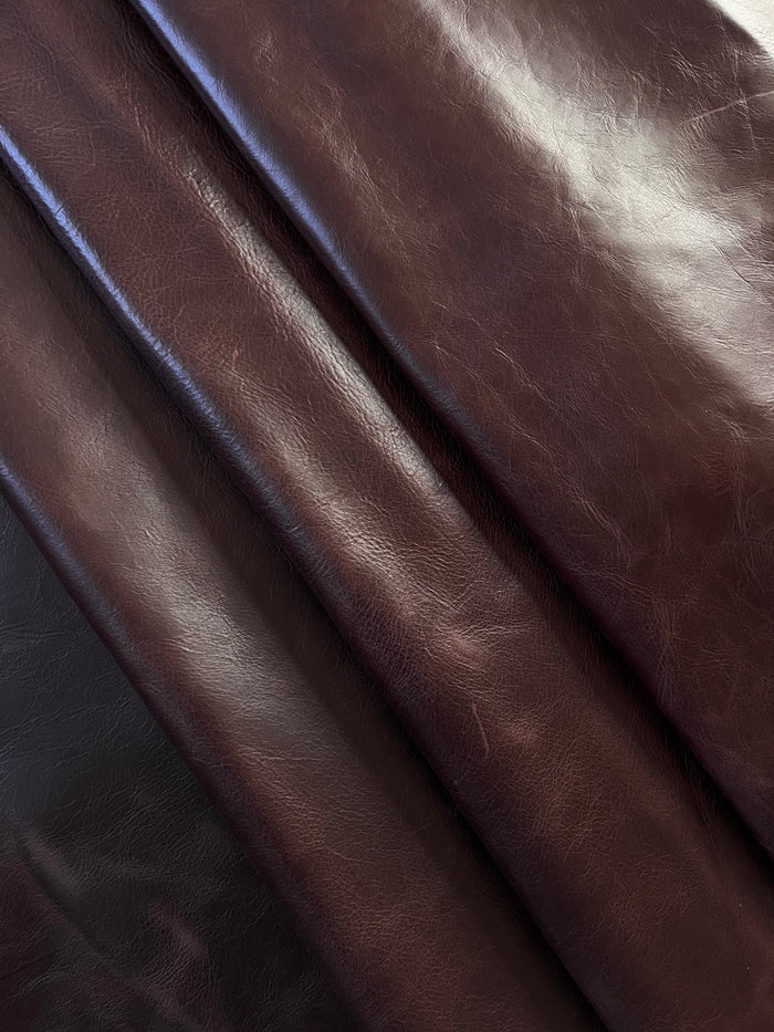 Bourbon Pull-Up Cowhide close view showing grain and texture