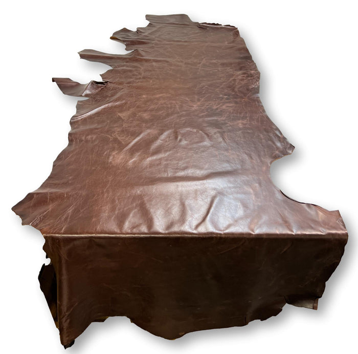 Bourbon Pull-Up Cowhide shown to display leather shape and cutting area