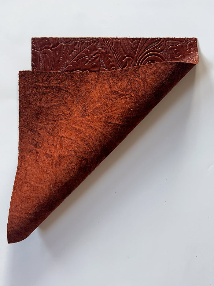 Brandy Floral Cowhide Sheets, 8.5 × 11 in close view showing grain and texture