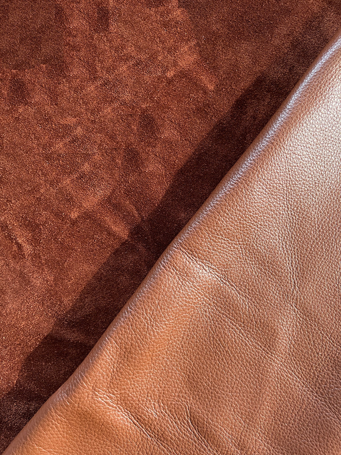 Close-up of Brandy Full-Aniline Cowhide showing grain, texture, and finish