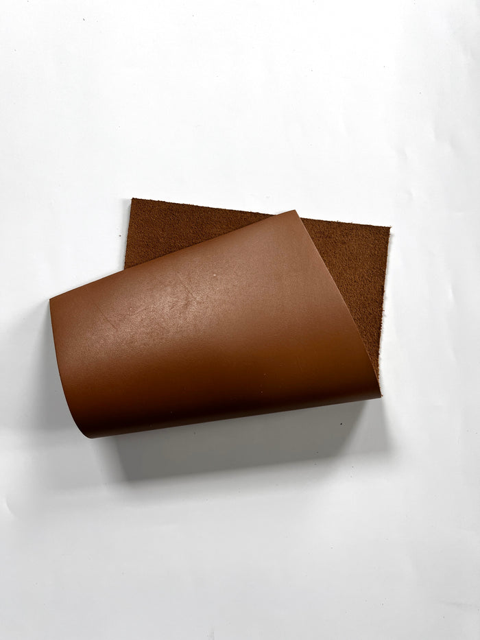 Brandy Italian Calf Leather Sheets, 7.5 × 12 in close view showing grain and texture