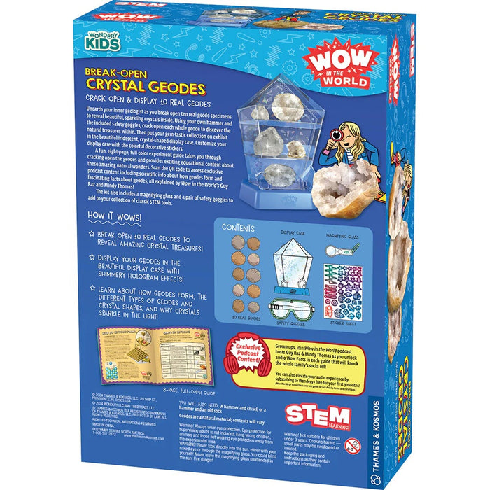 Reverse side of the box for he Break Open Crystal Geodes kit on a white background
