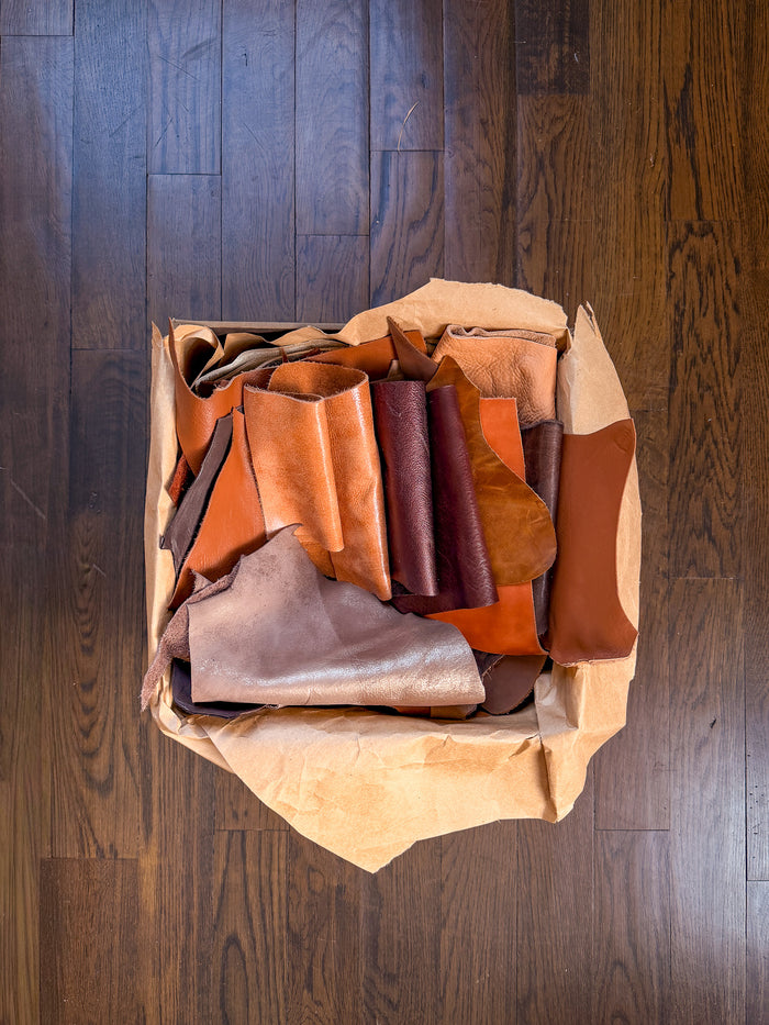 Brown Full-Grain Leather Scraps surface detail showing texture and finish
