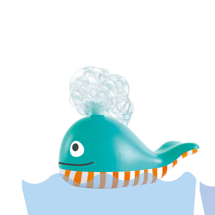 Bubble Blowing Whale blowing bubbles on a white background.