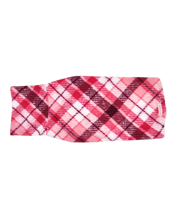 Back view of Jax & Molly's Bubble Gum Pink Plaid Dog Sweater.