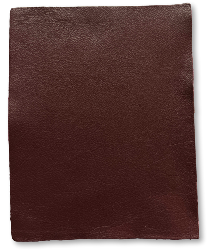 Close-up of Burgundy Cowhide Leather Sheets, 8.5 × 11 in showing grain, texture, and finish