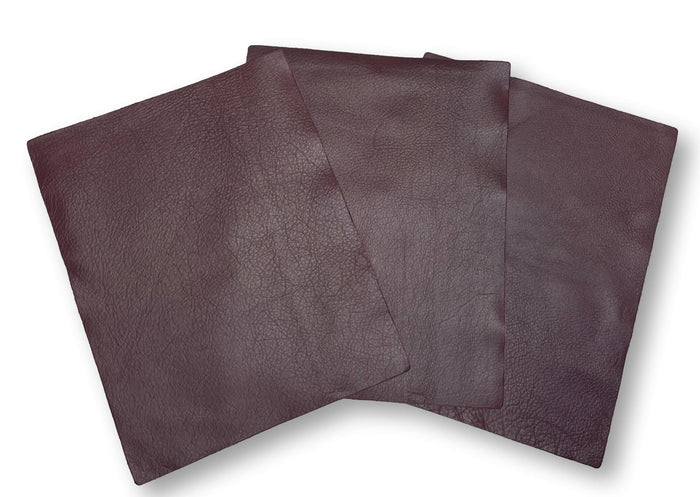 Burgundy Cowhide Leather Sheets, 8.5 × 11 in close view showing grain and texture
