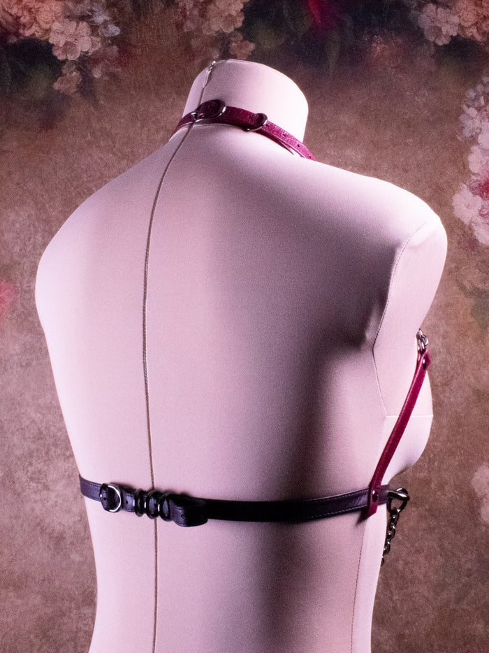 BUST HARNESS - Cherry & Burgundy Leather _ LIMITED _