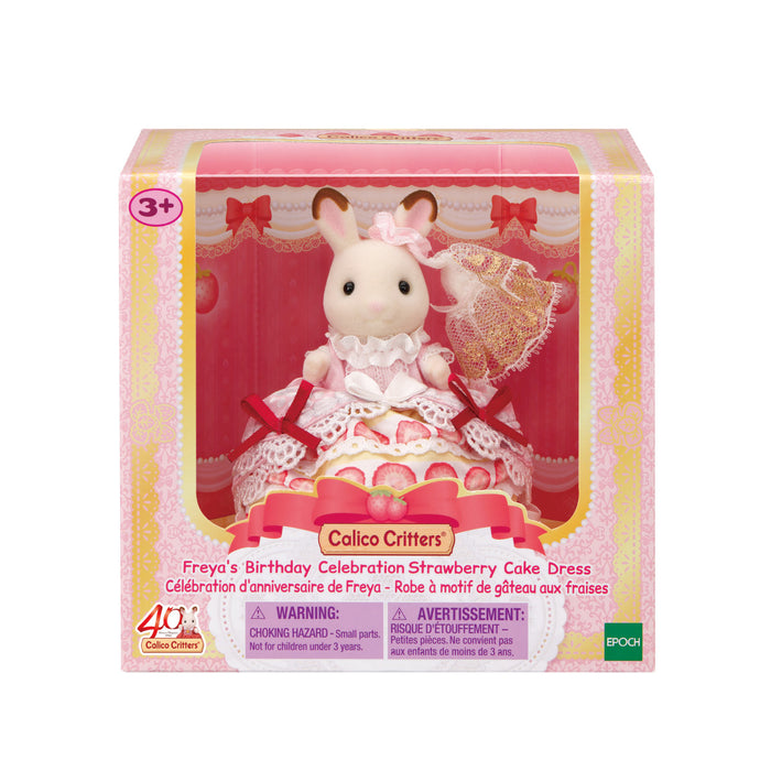 Calico Critters Freya's Birthday Celebration Strawberry Cake Dress toy packaging on a white background