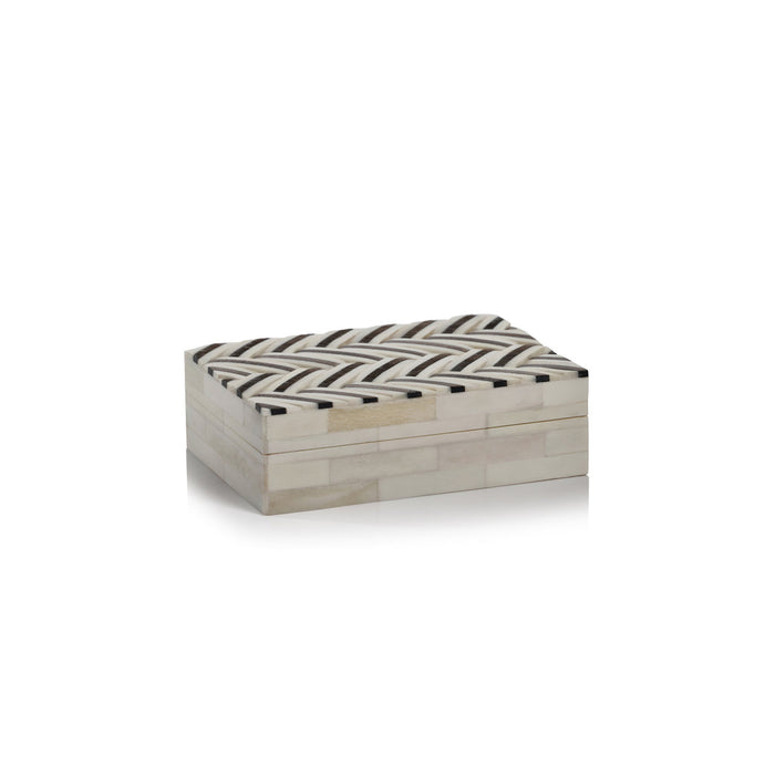 Capuchin Ivory Bone & Shagrin Braided Box - Brown & White - Boxes by Carlyle Avenue
