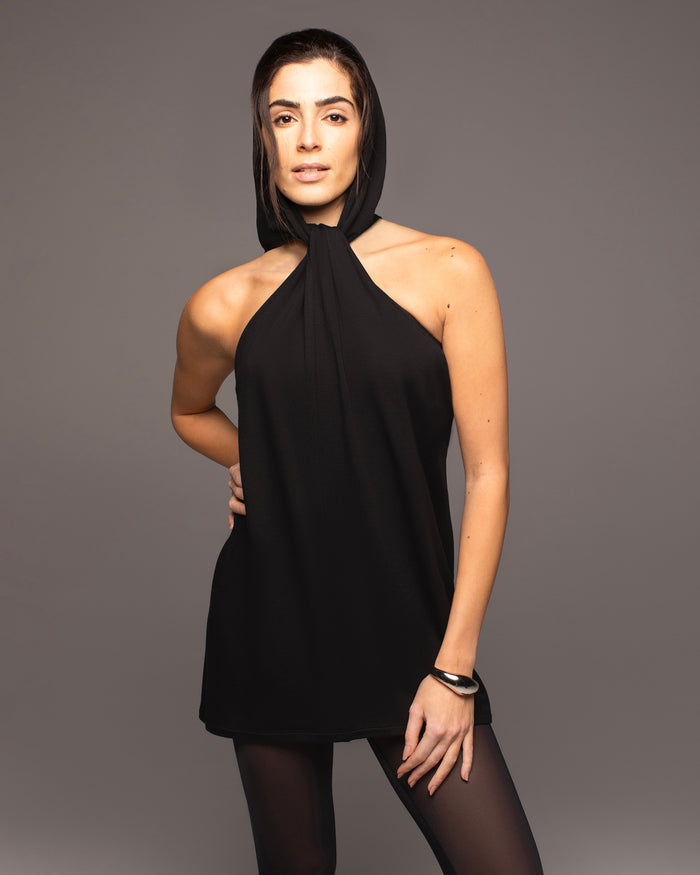 Cascata Hooded Mini Dress - Black