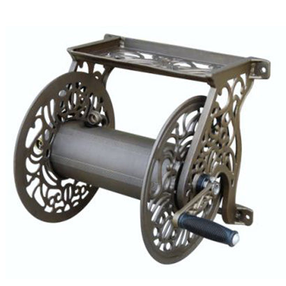 Cast Aluminum Decorative Wall Mount Reel - 5/8 x 125 ft Capacity - Factory Direct Hose