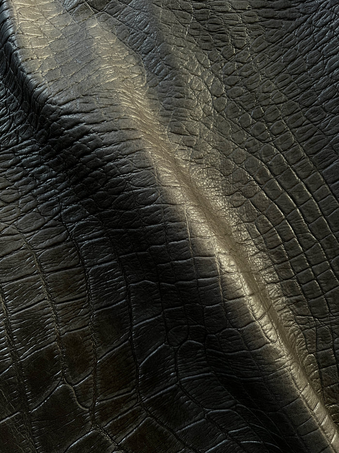 Charcoal Grey Alligator Embossed Cowhide close view showing grain and texture