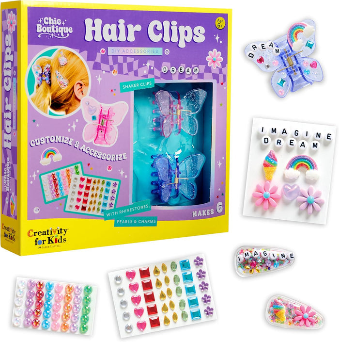 Hair clip set with packaging featuring butterfly designs and accessories.