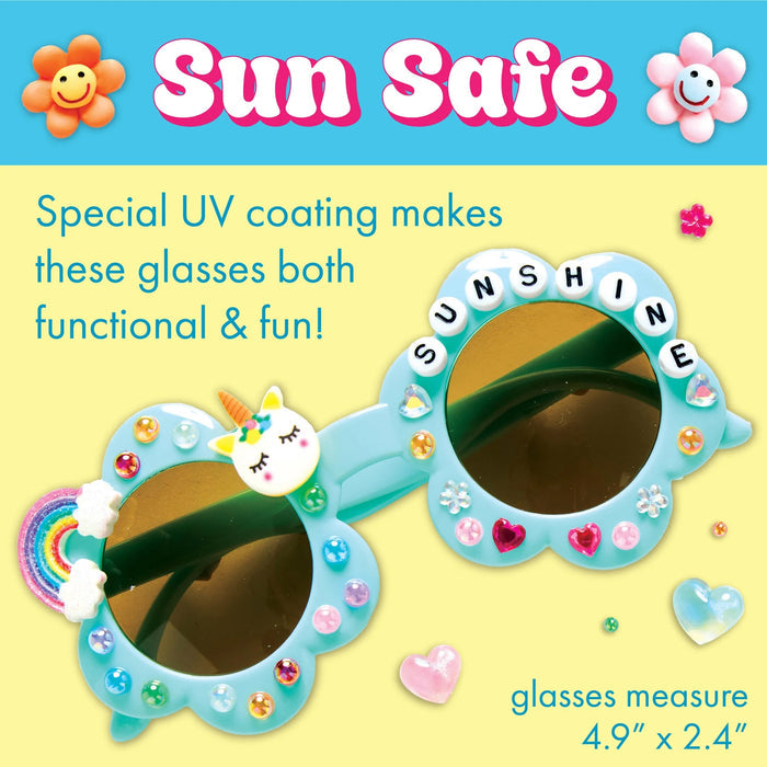Sunnies have a special UV coating and measure 4.9 inches by 2.4 inches.