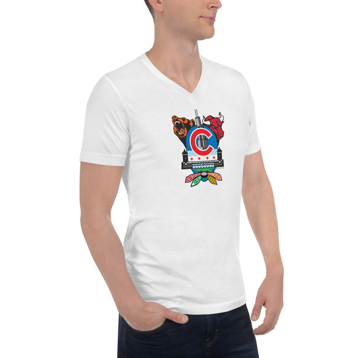 Chicago Sports Fan Crest - Unisex Short Sleeve V-Neck T-Shirt