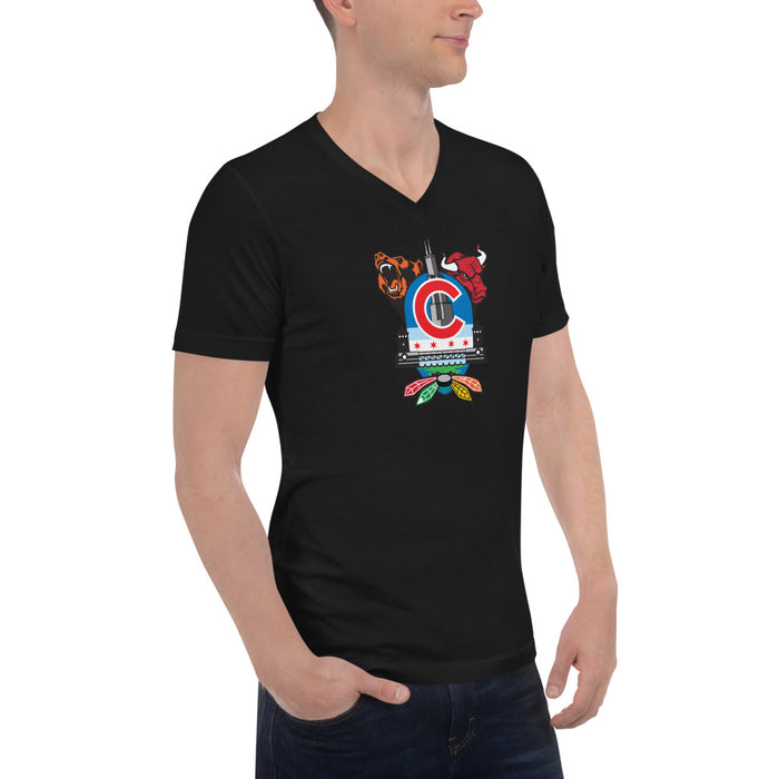Chicago Sports Fan Crest - Unisex Short Sleeve V-Neck T-Shirt