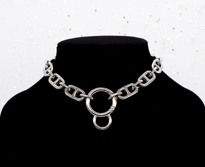 Chunky Chain Collar and Finger Leash in Silver