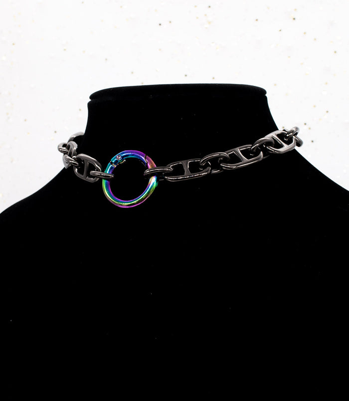 Chunky Chain Collar and Leash in Gunmetal & Rainbow