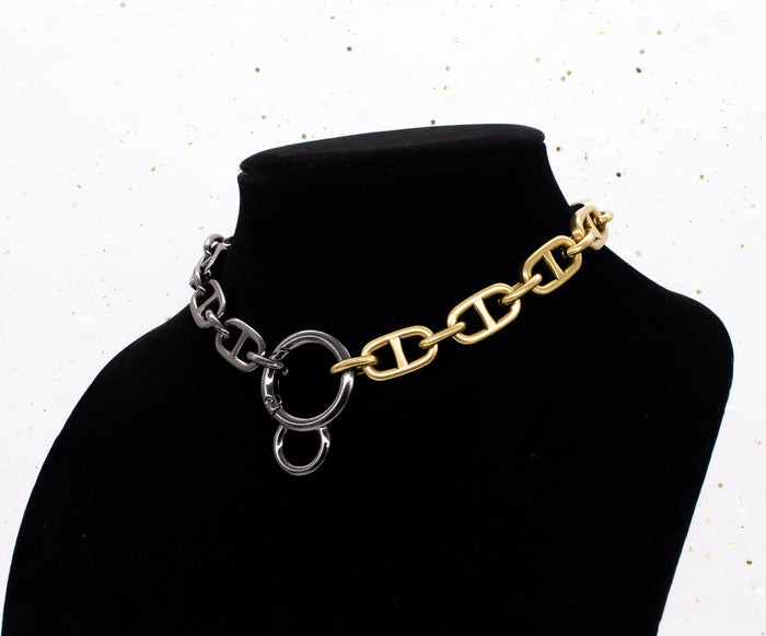 Chunky Chain Collar in Gunmetal & Old Gold