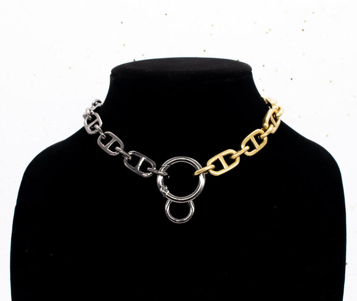 Chunky Chain Collar in Gunmetal & Old Gold