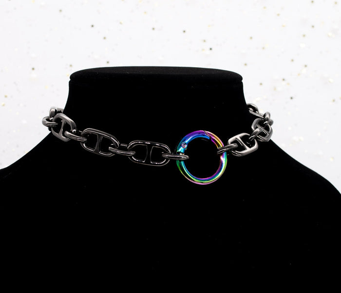 Chunky Chain Collar in Gunmetal & Rainbow