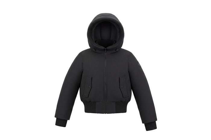 coat canvas rib knit detail with hood - black