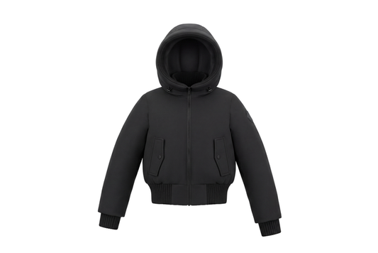 coat canvas rib knit detail with hood - black