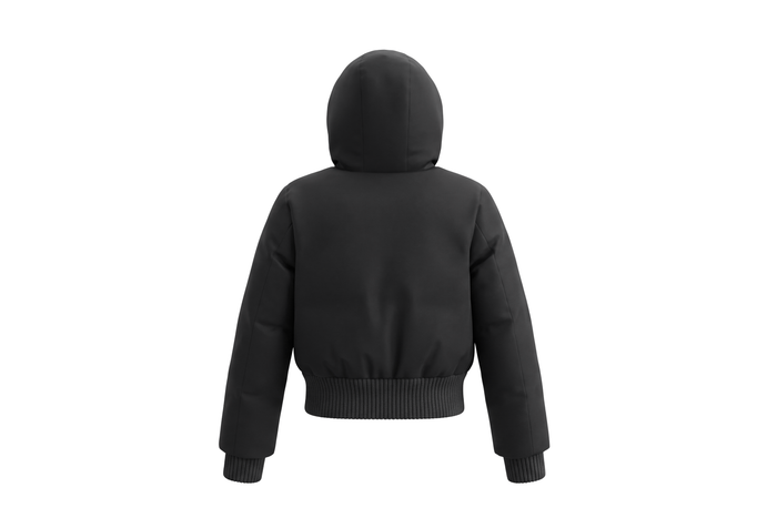 coat canvas rib knit detail with hood - black