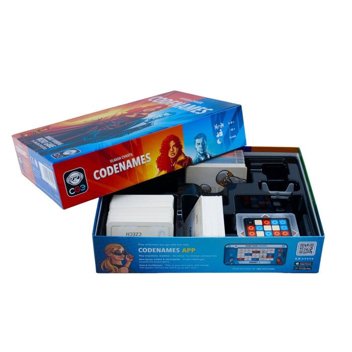 Codenames game set with packaging on a white background